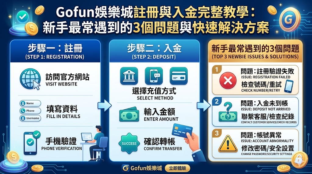 Gofun娛樂城註冊與入金完整教學：新手最常遇到的3個問題與快速解決方案